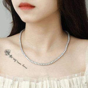 14-Carats 18" Tennis Necklace GRA Certified Moissanite D/VVS1 Sterling Silver